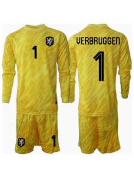 Billige Nederland Bart Verbruggen #1 Keeper Bortedraktsett Barn EM 2024 Langermet (+ Korte bukser)